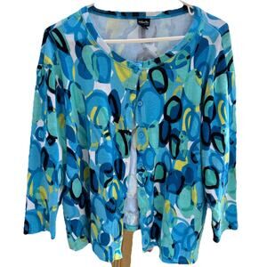 Rafaella Womens Teal Blue Cotton Open Cardigan 1X Boho Beachy Lagenlook Artsy